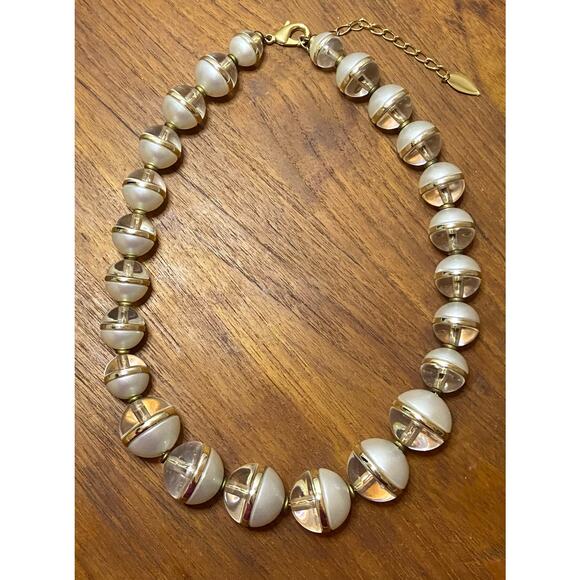 Coldwater Creek Large Bead Necklace Lucite and Faux Pearl 20' to 23" Gold Tone - Picture 4 of 8